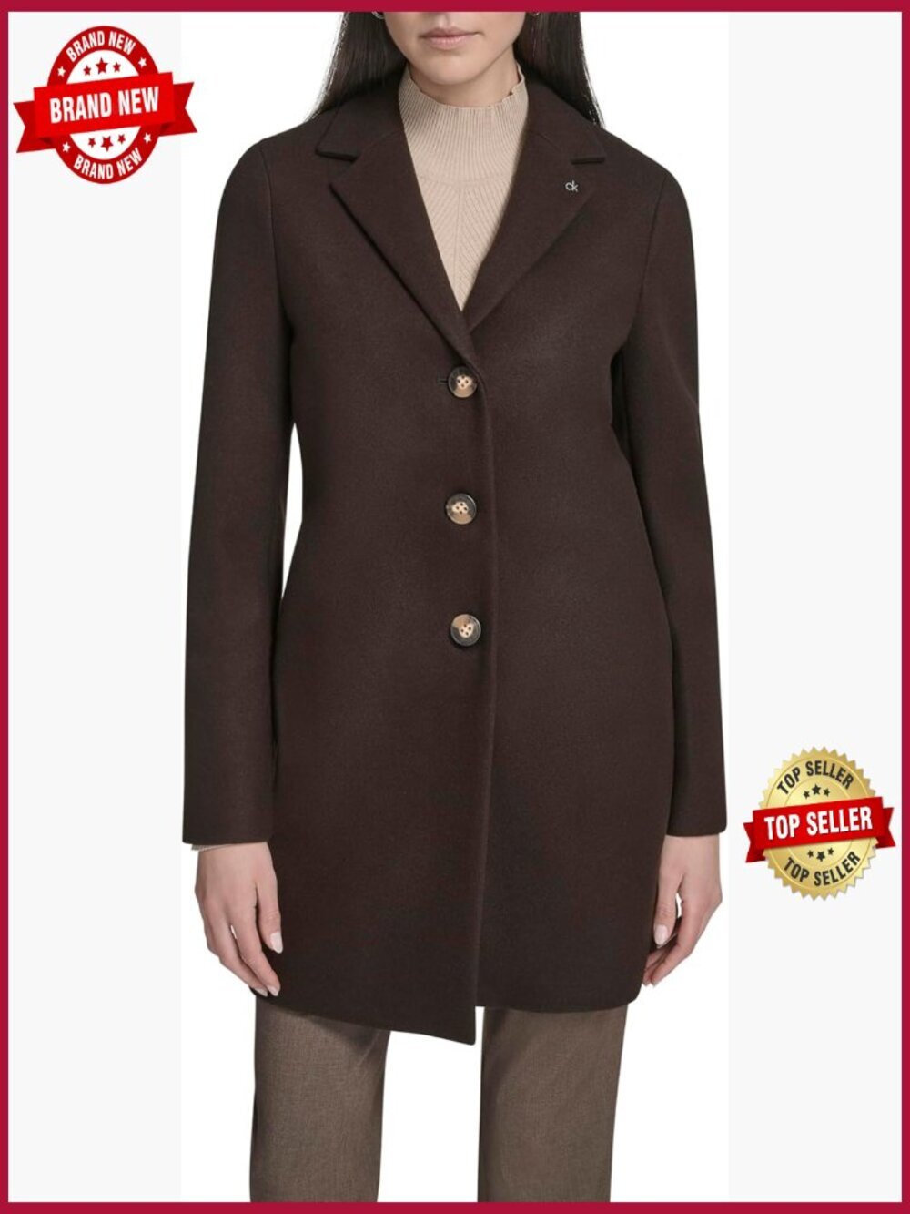 Classic Faux Wool Overcoat – Long Button Front Winter Jacket